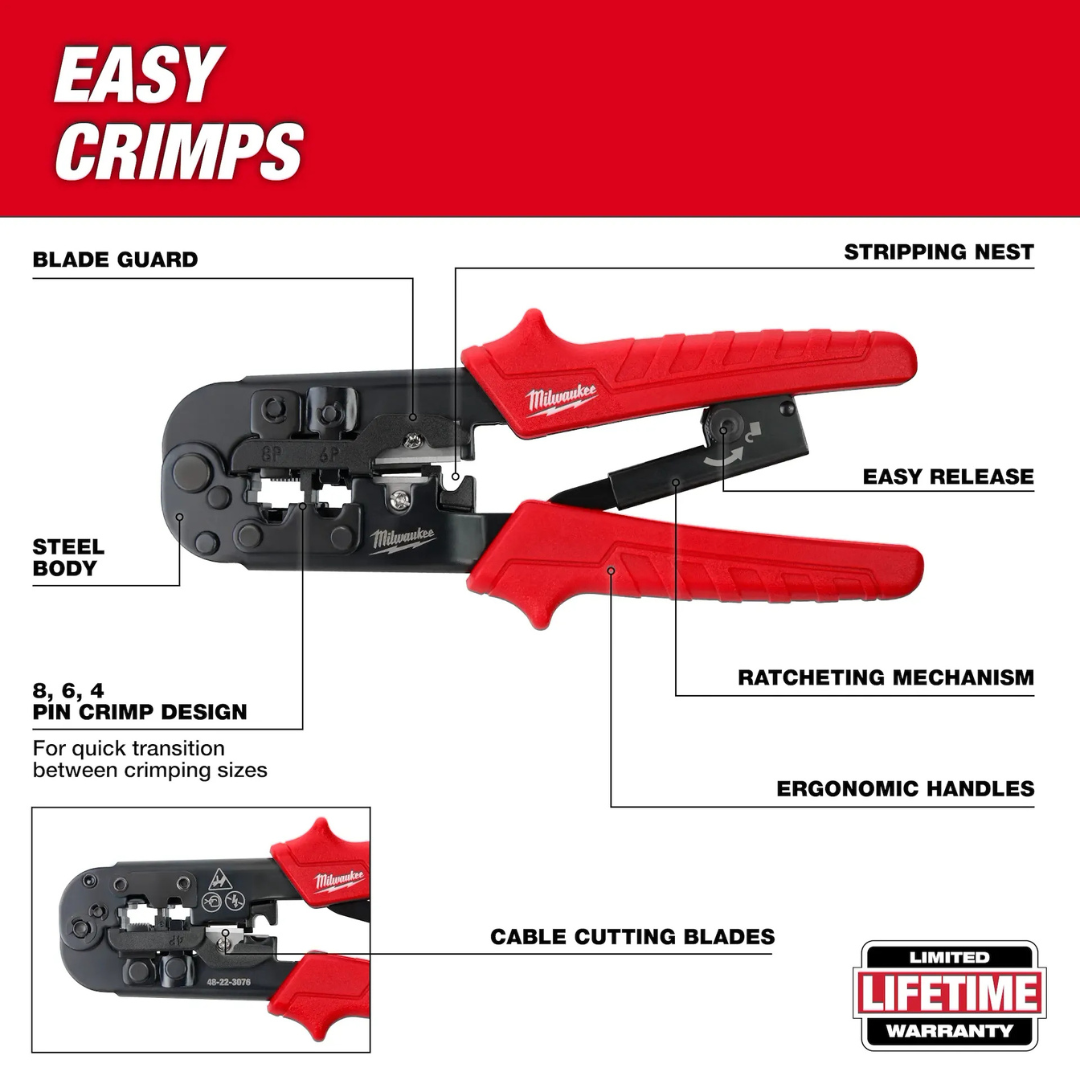 Milwaukee Ratcheting Modular Crimper & Stripper from GME Supply